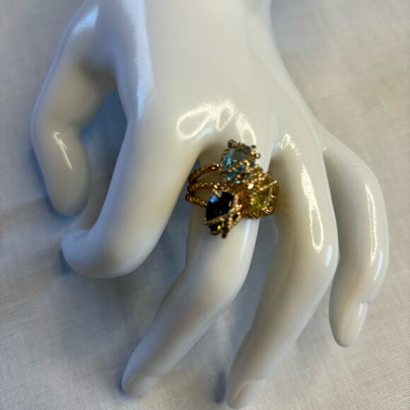 Gold Braided Wire Wrapped Crystal Ring Size 9 - Picture 8 of 9